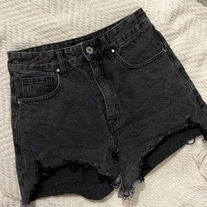 High rise black denim shorts
